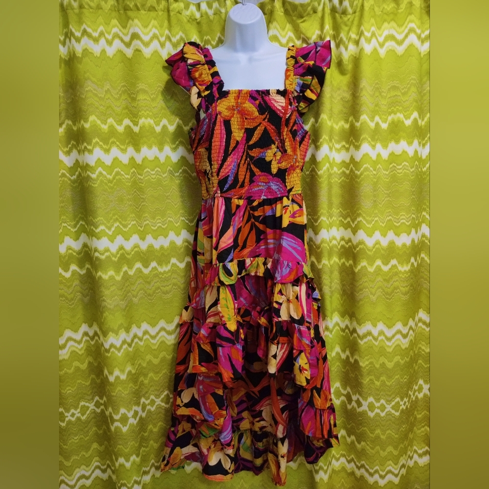 Vivid Floral Off-shoulder Hi-Lo Dress